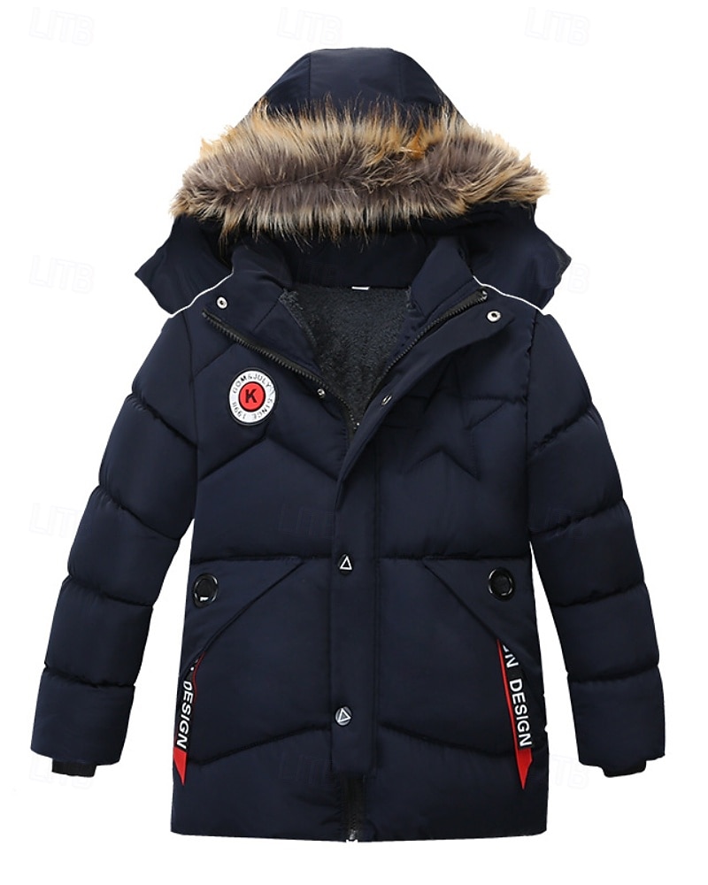 Kinder Jungen Daunenmantel Kapuzenjacke Oberbekleidung Buchstabe Langarm Reißverschluss Tasche Mantel Outdoor Täglich Schwarz Rote Marineblau Winter Ab 4 Jahren 2026 - $31.99 –P1