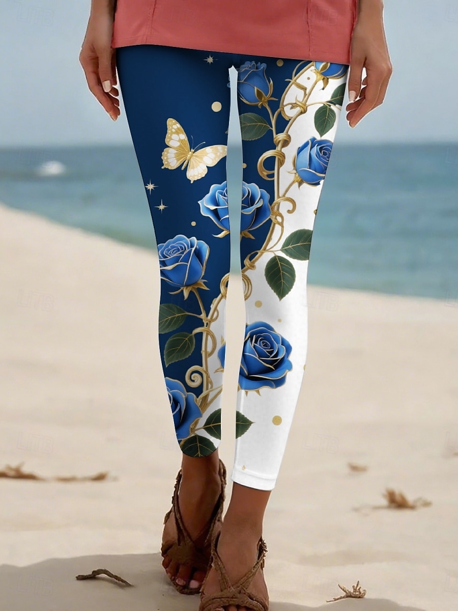 Per donna Pantaloni Leggings Streetwear Casual Lunghezza intera Vita Alta Floreale Elastico in vita Stampato Traspirabilità Confortevole Elasticizzato Vacanza Streetwear Abbigliamento quotidiano Blu del 2026 a $19.99 –P4
