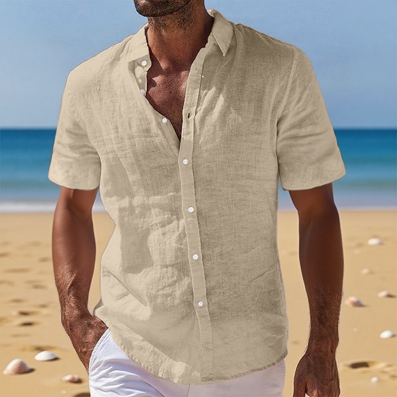 Per uomo Camicia di lino Camicia Estiva Abbigliamento da spiaggia Camicia con Bottoni Semplice Vacanza Crociera Nero Bianco Verde chiaro Rosa Manica Corta Collo ripiegato Estate Abbigliamento del 2025 a $20.99 –P6