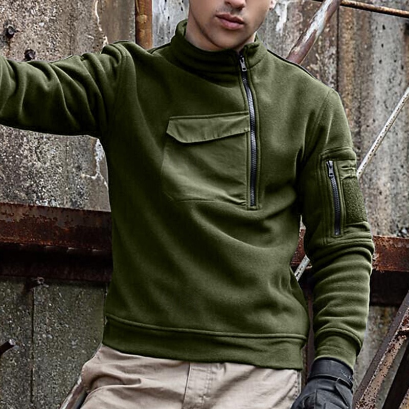 Per uomo Felpa con cappuccio Felpa con cappuccio e zip corta Felpa con cappuccio in pile Felpa con cappuccio tattica Nero Verde militare Grigio Collo Alto Semplice Cerniera Sport & Outdoor Casuale del 2025 a $23.99 –P2