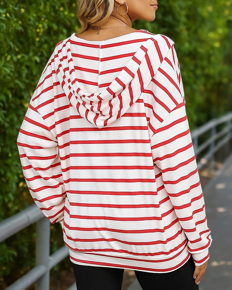 Per donna Felpa pullover Felpa con cappuccio Coulisse Manica Lunga Top Athleisure Autunno Scollo a V A righe Traspirante Allenamento All'aperto Corsa abbigliamento sportivo Abbigliamento sportivo del 2025 a $21.99 –P3