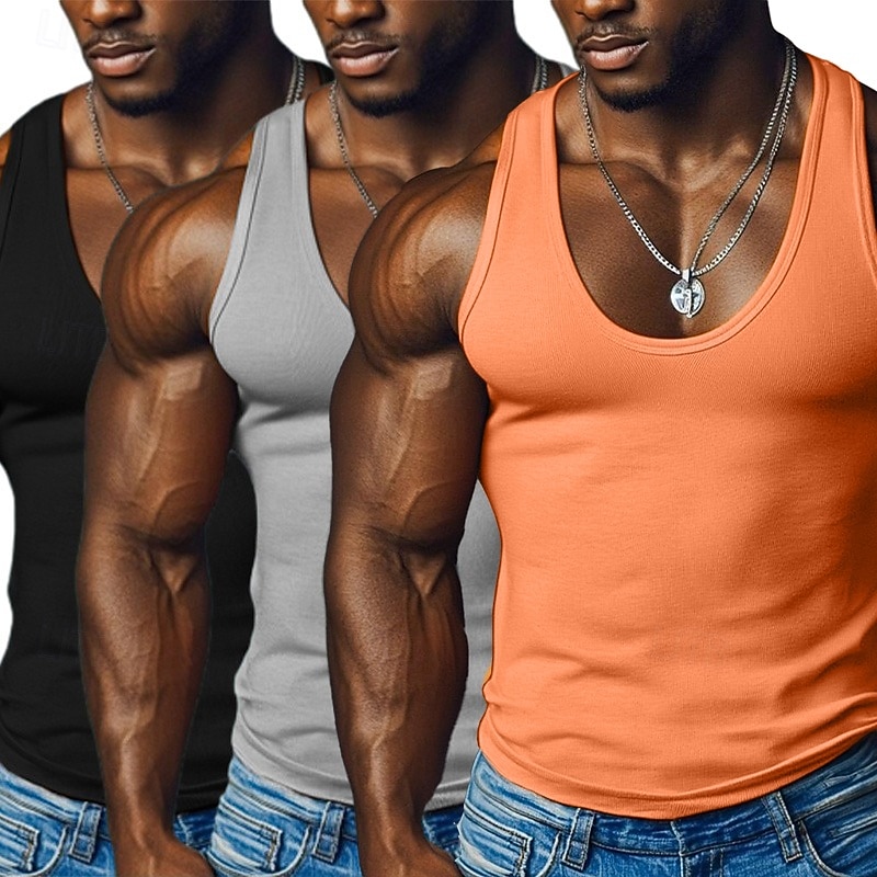 Homens Malha Íntima Camiseta Interior camisa sem manga camisa espancadora Sem Manga Decote Redondo Decote em U Profundo Scoop pescoço Verão Côr Sólida Pit Strip Moda Designer Esportivo 3 Peças de 2025 por $25.99 –P12