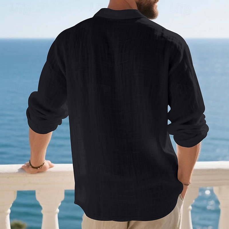 Herre Linskjorte Golf skjorte Arbeid Avslappet Knaphul Langermet Grunnleggende Moderne عادي Knapper Vår Høst Normal Svart Hvit Navyblå Kakifarget Militærgrønn Lyseblå Linskjorte 2025 - $20.99 –P17