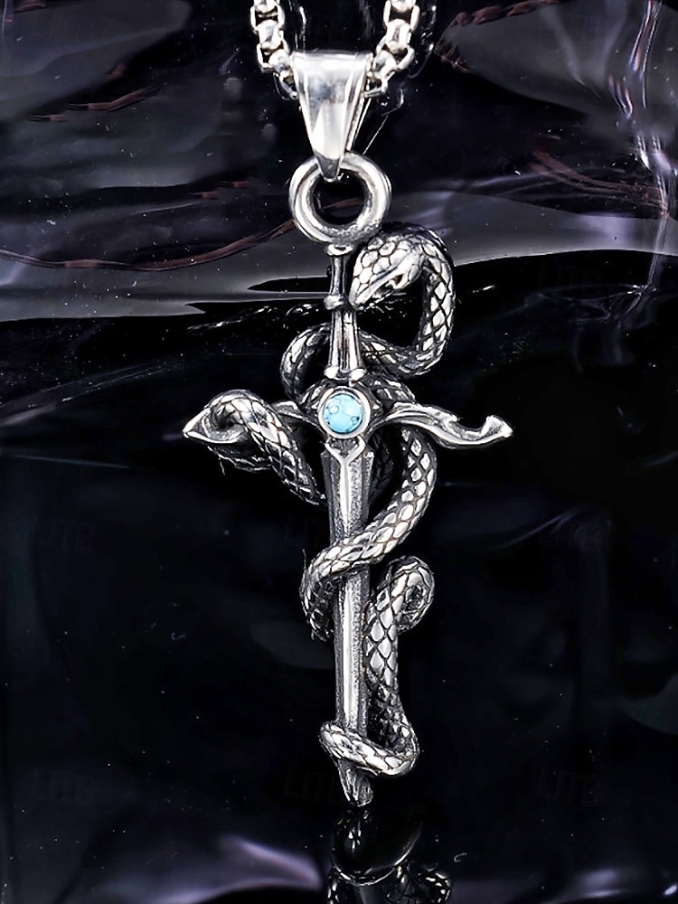 Collana con ciondolo a forma di spada e serpente in acciaio al titanio per Halloween da uomo – gioielli con catena a croce in stile punk gotico per feste in maschera, cosplay e moda quotidiana del 2025 a $11.99 –P2