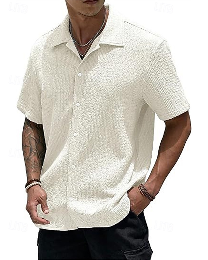 Per uomo Camicia Camicia Estiva Camicia casual Camicia da Spiaggia Camicia con Bottoni Marrone Scuro Nero Bianco Verde chiaro Rosa Manica Corta Semplice Bavero Vacanza Camicia hawaiana Abbigliamento del 2025 a $23.99 –P19