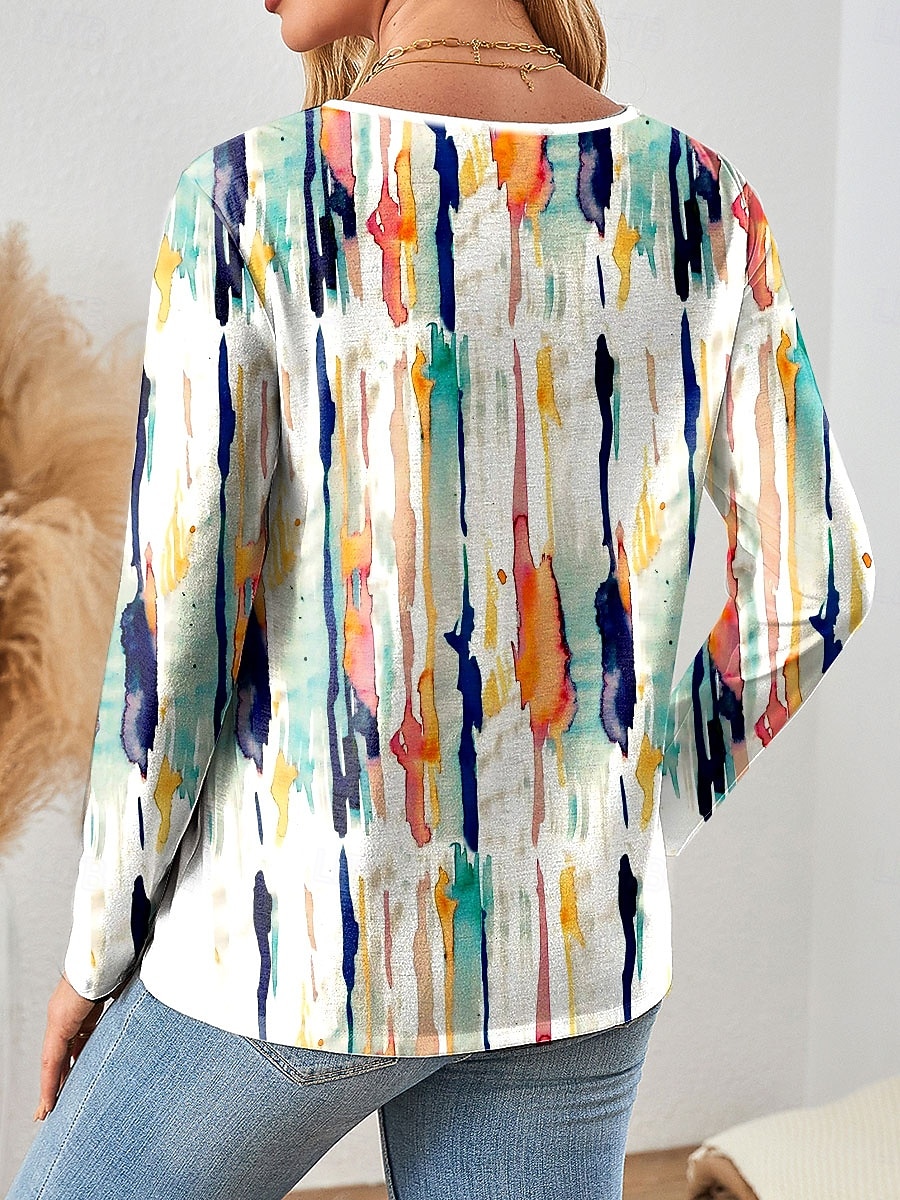 Per donna Maglietta Taglio Stampato Ombre Grafico Vintage Elegante Classico Manica Lunga Scollo a V Top Regolari Quotidiano Blu Rosa Arancione Primavera Autunno del 2026 a $24.99 –P2