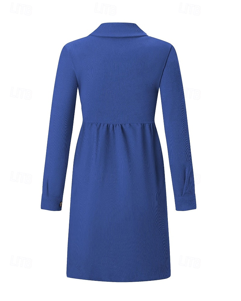 Pentru femei Rochie Mini Rochii Tip Cămașă Clasic Modern În aer liber Vacanță Sfârșit de săptămână Fit regulat Simplu Manșon Lung Guler Cămașă Negru Albastru piscină Mov Kaki Toamnă 2025 - $22.99 –P13