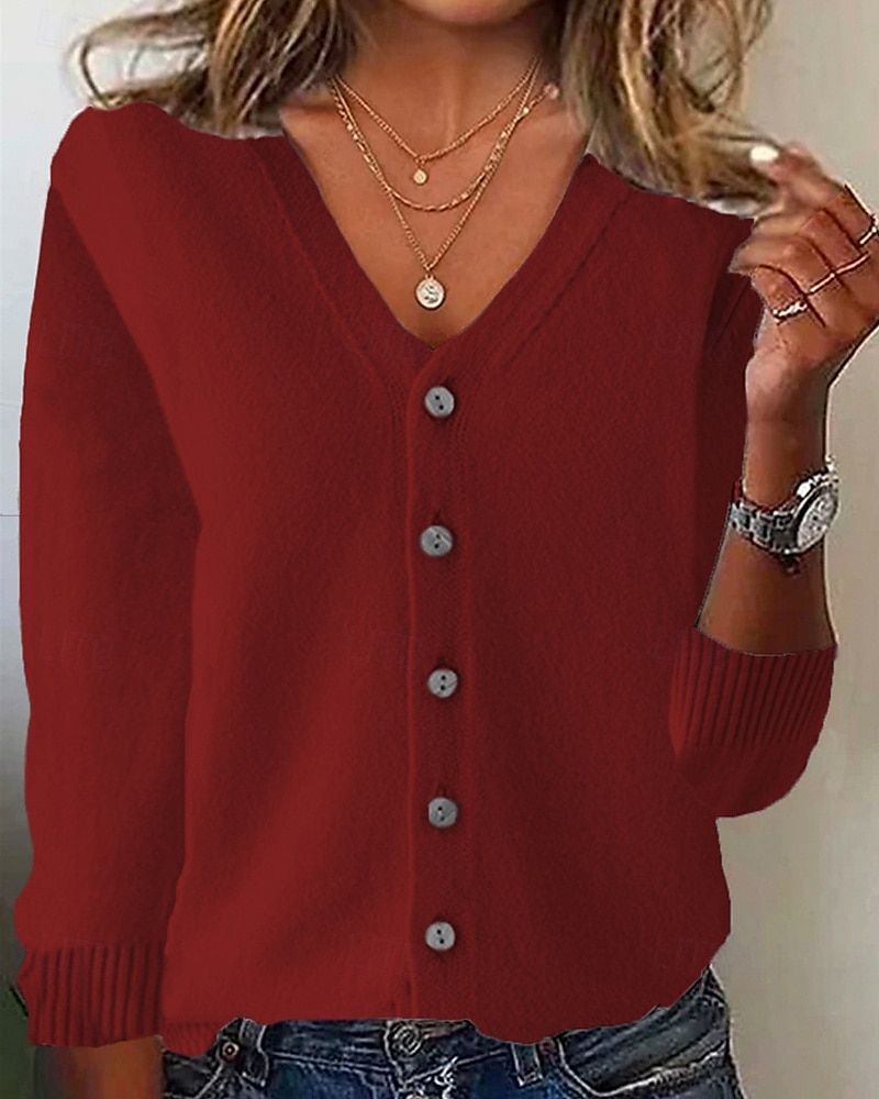 Per donna Felpa Cardigan Moda Streetwear Quotidiano Tinta unica A Coste Scollo a V Lavorato a maglia Manica Lunga Top Regolari Maglia Ferie Uscire Weekend Nero Bianco Autunno Inverno del 2025 a $9.99 –P8