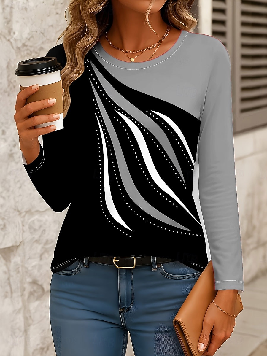 Γυναικεία Μπλουζάκι Στάμπα Γραφική Γεωμετρικό Αφηρημένο Βίντατζ Μοντέρνα Στυλάτο Μακρυμάνικο Στρογγυλή Ψηλή Λαιμόκοψη Στρογγυλή Λαιμόκοψη Κανονικά μπλουζάκια Καθημερινά 2026 - $24.99 –P7