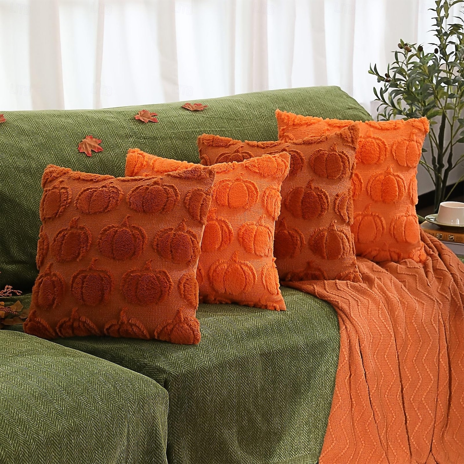 2026年 秋用クッションカバー 18 x 18インチ 感謝祭やハロウィーンの装飾用カボチャクッションカバー、ラストベージュとホワイト、ソファベッドの装飾  コレクション – $10.99 –P3