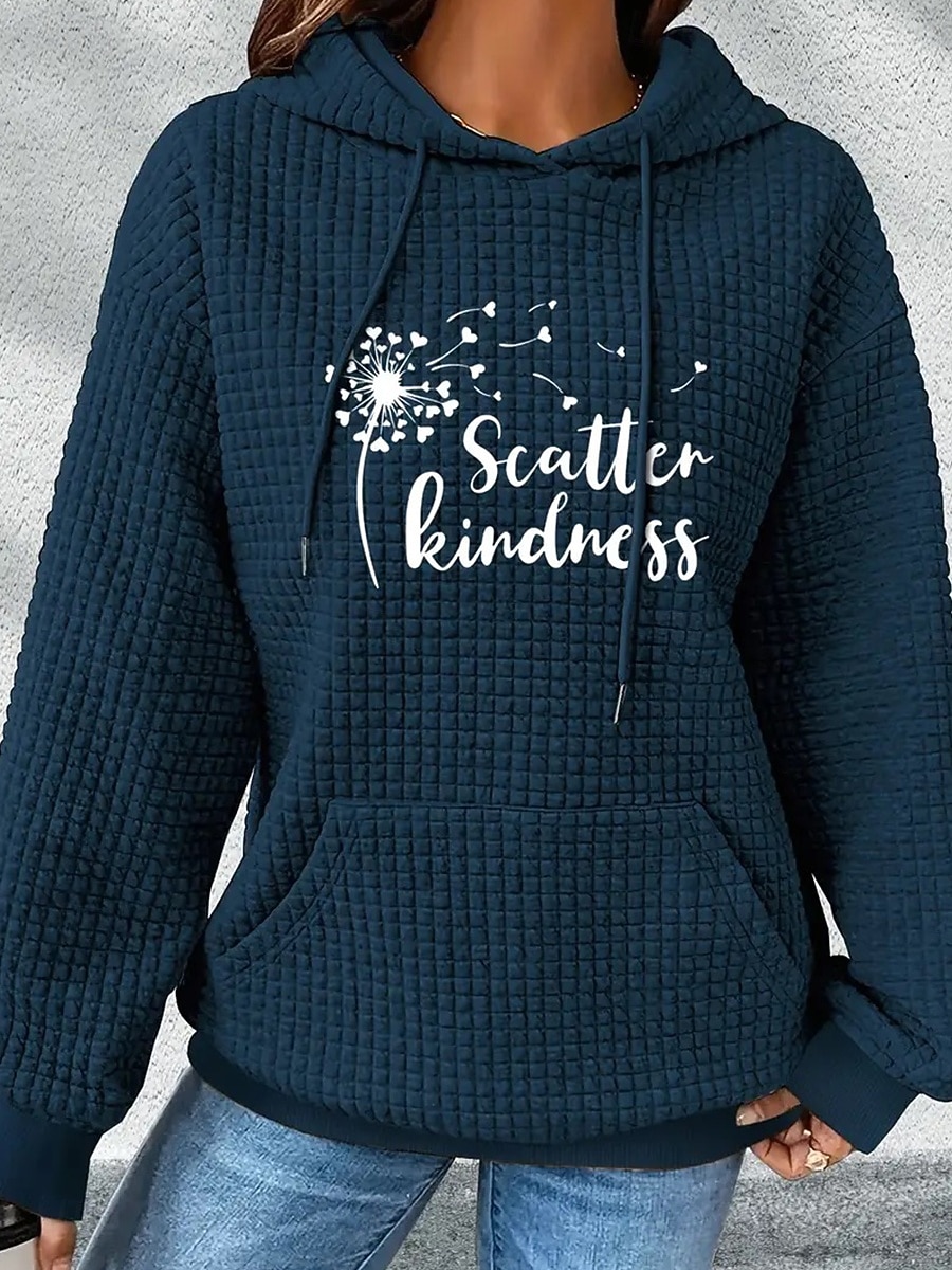 Damskie Z kapturem Kwiaty Graficzny Codzienny Długi rękaw Kaptur Zwykłe topy Ulica Na co dzień Codzienny Kieszeń Nadruk Biały Ciemnoniebieski Szary Jesień Zima 2025 - $25.99 –P2