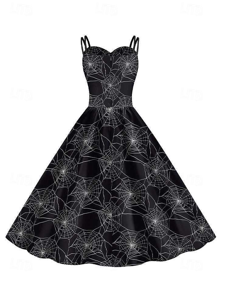 2025年 女性用スカルプリントミニドレス Aラインドレス カジュアル デイリー ホリデー レギュラーフィット スカル ノースリーブ スパゲッティストラップ ブラック ホワイト ワイン サビレッド 夏 春 秋  コレクション – $29.99 –P6