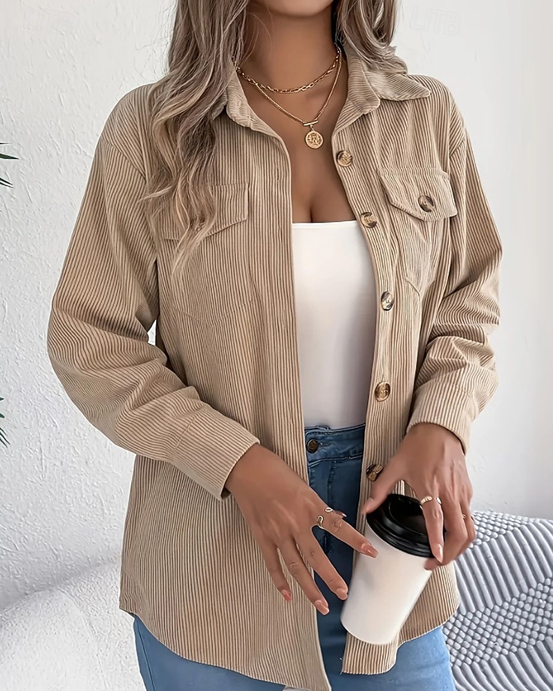 Damen Hemd Textur Bluse Bluse Einfach Modern Lässig Langarm Hemdkragen Normale Oberteile Täglich Ausgehen Tasche Knöpfe Schwarz Wein Khaki Herbst 2025 - $23.99 –P14