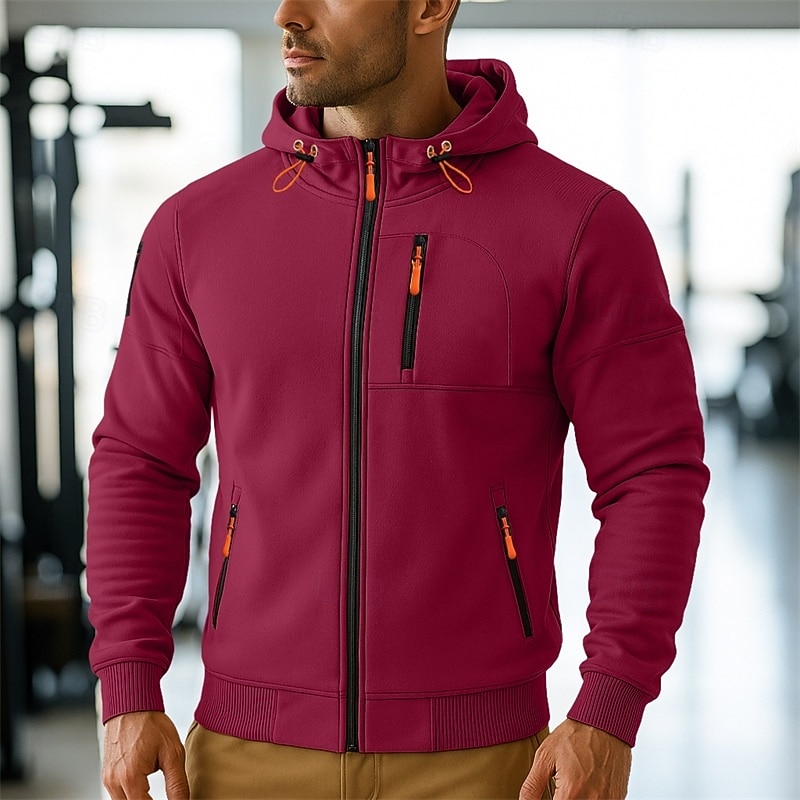 Per uomo Felpa con cappuccio Felpa con cappuccio a zip intera Felpa con cappuccio in pile Felpa con cappuccio tattica Nero Bianco Borgogna Blu marino Blu Con Cappuccio Semplice Cerniera Sport del 2025 a $23.99 –P3