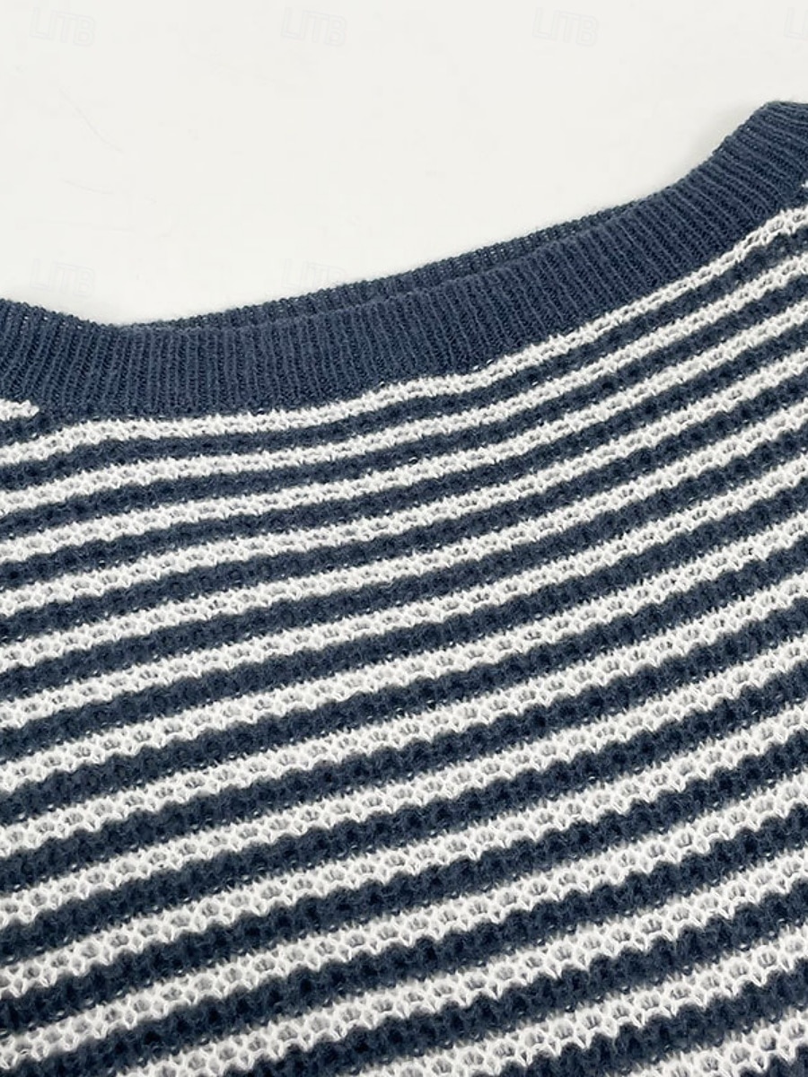 Damen Pullover Lässig Weich Gestreift Gerippt U-Boot-Ausschnitt Gestrickt Langarm Normale Oberteile Stricken Outdoor Täglich Wochenende Schwarz Rote Herbst Winter 2025 - $28.99 –P13