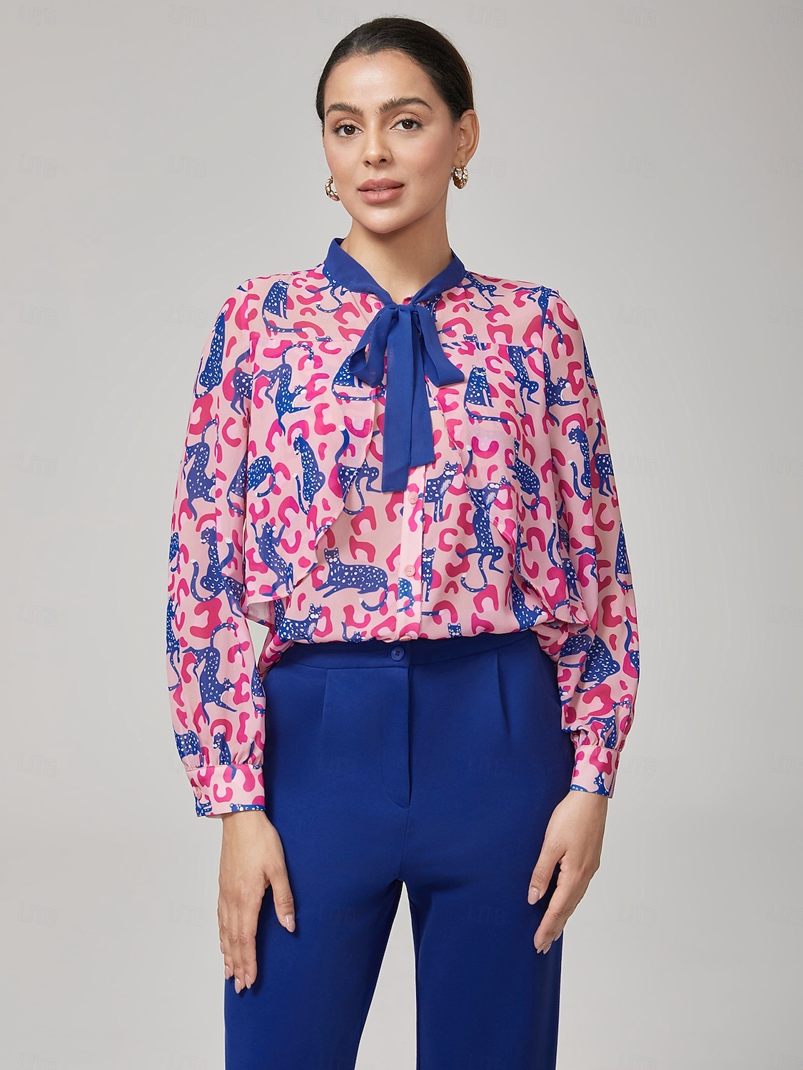 camicetta a maniche lunghe con stampa leopardata rosa del 2025 a $56.99 –P1