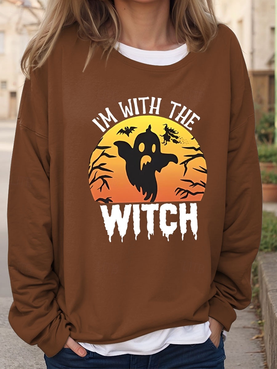 Sweatshirts Femme Halloween Graphique Chauve-souris Lettre Vintage Mode Décontractée Manches Longues Col Ras du Cou Tops Normaux Imprimé Décontracté Noir Rouge Marron Vert Kaki Automne Hiver de 2025 ? $24.99 –P2