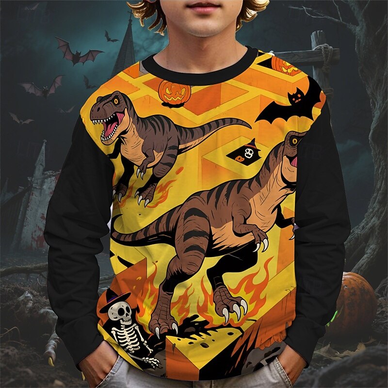 Halloween Pojkar 3D Tecknat Pumpa Dinosaurie T-shirt Långärmad Vår Höst Mode Grundläggande Barn 4-12 år Rund hals Utomhus Ledigt Dagligen Normal 2025 - $13.99 –P4