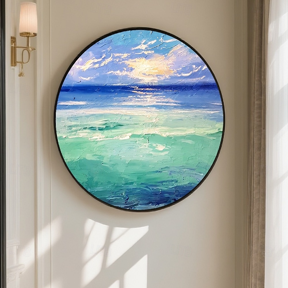Pintura a óleo feita à mão em moldura 3D, paisagem de floresta encantada com tons vibrantes de gradiente, texturas ricas, técnicas de impasto espessas e pinceladas detalhadas em moldura redonda, de 2025 por $139.99 –P5