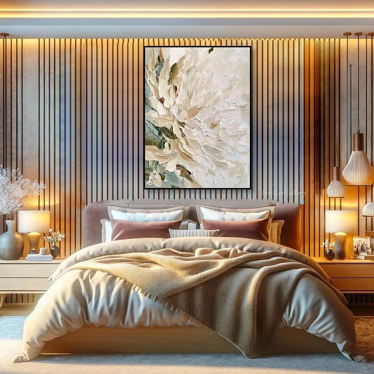 florales abstraktes Ölgemälde auf Leinwand beige weiß strukturierte Wandkunst minimalistisch weiche Palette Messer Wandkunst große moderne neutrale Wohndeko 2025 - $38.99 –P6