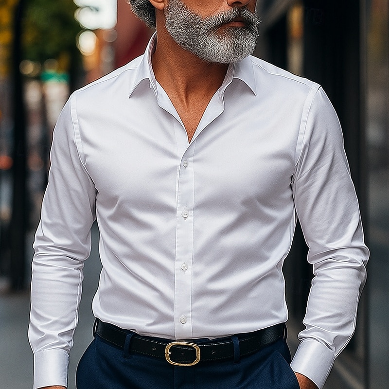 Per uomo Camicia Camicia elegante Camicia non stiro Camicia con Bottoni Camicia con colletto da club Semplice Matrimonio Streetwear Nero Bianco Rosa Vino Manica Lunga Collo ripiegato Estate Primavera del 2026 a $22.99 –P1