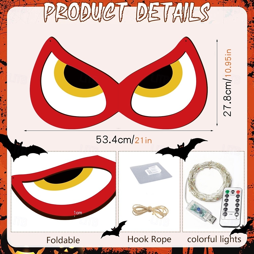 Halloween Decorations Spooky Eyes Lights 21 Inch Large Wooden Halloween Window Eye Lights with 8 Color Modes and USB/Battery Operated for Home Wall Window Trees Halloween Decor 2025 - $29.99 –P14