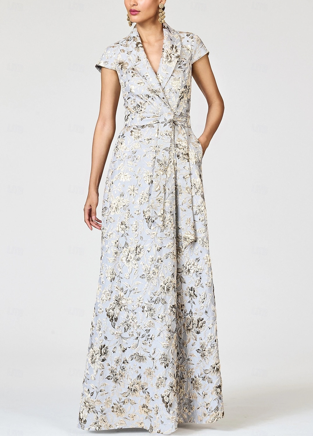 Ligne A Robes de Cocktail Élégant Robe de soirée Formel Mariage Longueur au sol Manche Courte Revers Poche Nylon avec Noeud(s) Fente Poche 2025 de 2025 ? $159.99 –P4