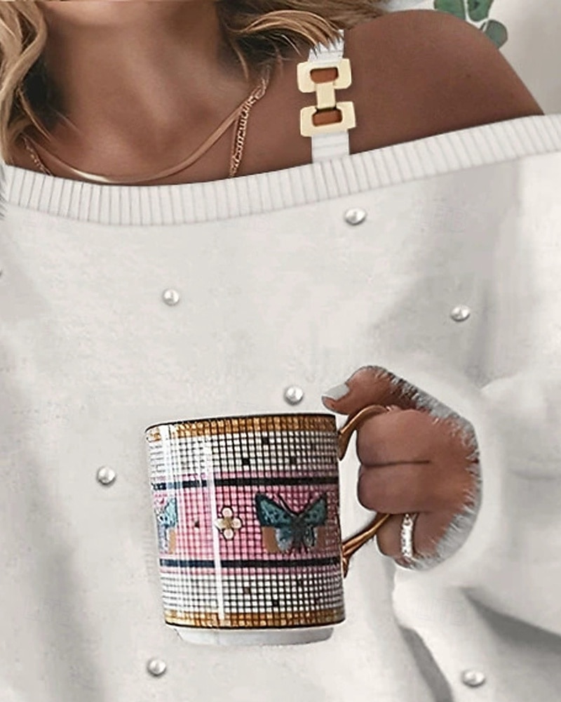 Femmes T-shirt Uni Occasionnel manche longue Une Épaule Hauts Réguliers Quotidien Sortir Week-end Blanche Rose Claire Été de 2025 ? $25.99 –P4