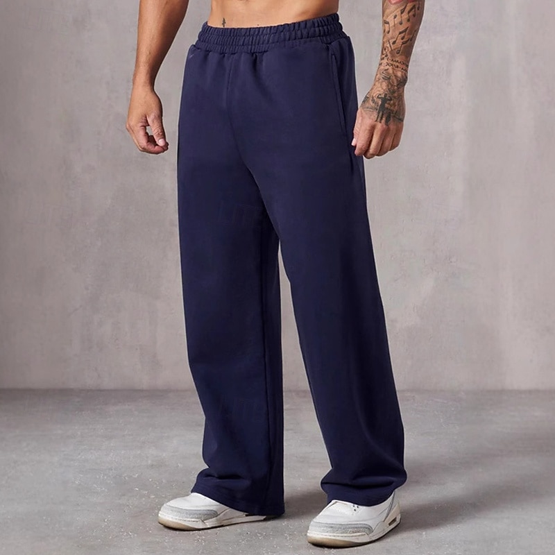 Men's Sweatpants Trousers Straight Leg Sweatpants Pocket Elastic Waist Plain Comfort Sports Outdoor Daily Fashion Casual Black Navy Blue Micro-elastic 2026 - $20.99 –P5