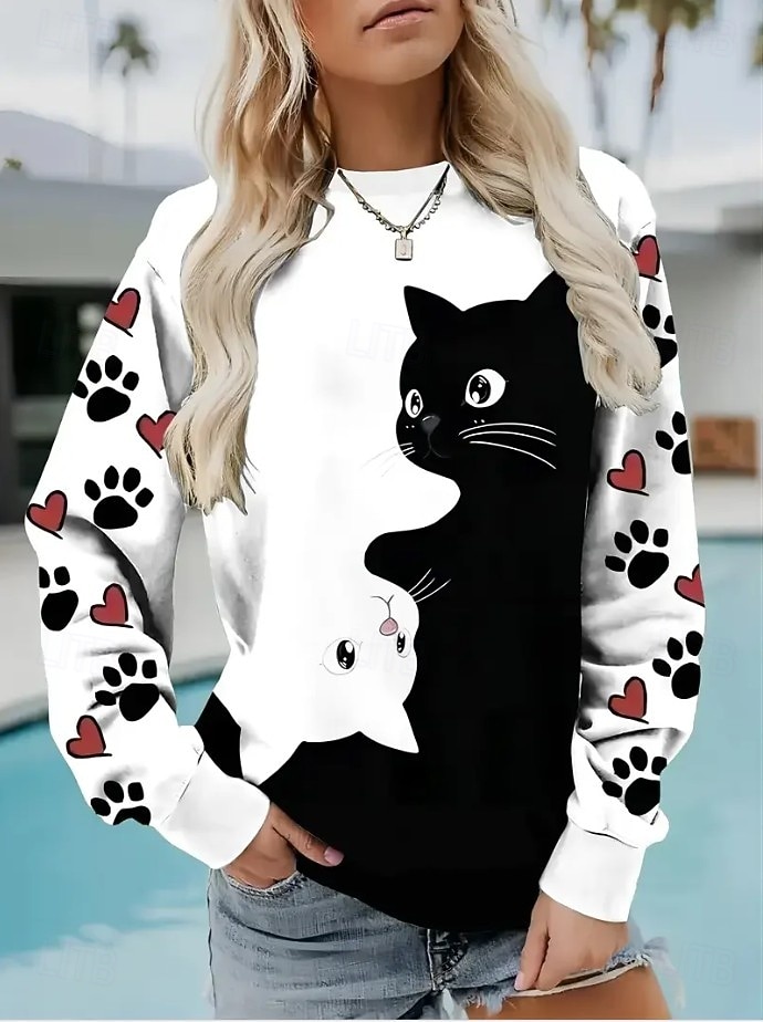 Naisten Pullover-huppari Kuvitettu Tribaali Abstrakti Muoti Vapaa-aika Pitkähihainen Tiukka pyöreä kaula-aukko Pyöreä kaula-aukko Tavalliset topit Katu Arkikäyttö Kausaliteetti Painettu Musta 2025 - $24.99 –P1