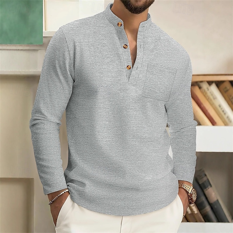 Per uomo Camicia Camicia popover Camicia Estiva Camicia casual Camicia da Spiaggia Nero Bianco Vino Verde scuro Kaki Manica Lunga Semplice Colletto alla coreana Vacanza Camicia hawaiana Abbigliamento del 2025 a $19.99 –P3