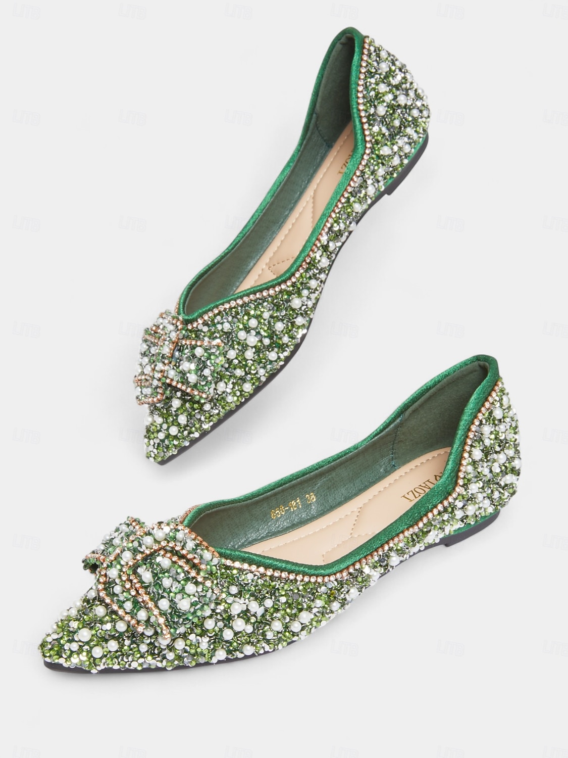 Women's Green Rhinestone Pearl Flats - Pointed Toe Slip-On Dress Shoes with Buckle Detail for Cocktail Parties & Evening Events 2026 - $42.99 –P5