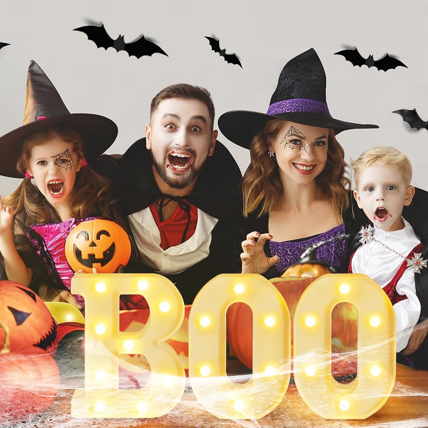 Halloween-dekorasjoner innendørs - 3 LED-telt med lysende bokstaver, svart boo-skilt, halloween-bokstavlys til hjemmet, innendørs kjøkken, peis, festbord, dekorutstyr 2025 - $21.97 –P4