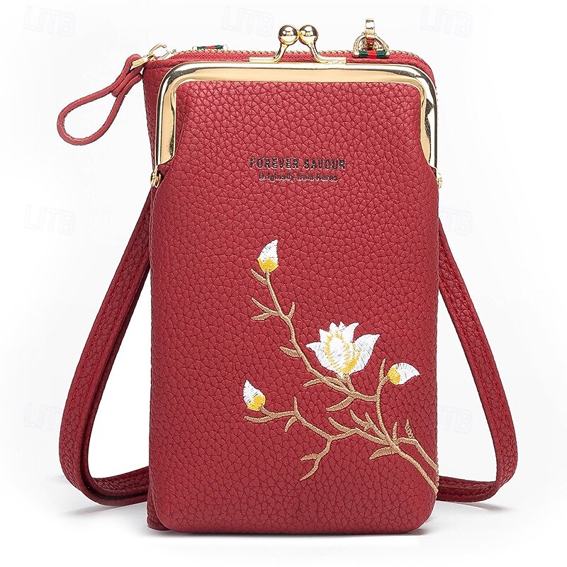 Portafoglio a tracolla da donna con porta cellulare, elegante mini borsa a tracolla ricamata, borsa da donna multifunzionale, piccola borsa a tracolla alla moda casual per l'uso quotidiano del 2025 a $17.49 –P12