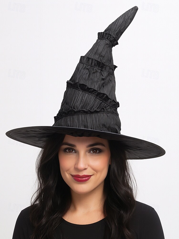 Halloween-heksehatt til dame – klassisk svart spiss trollmannshatt til kostymefest, cosplay og festlig utkledning 2025 - $11.99 –P4