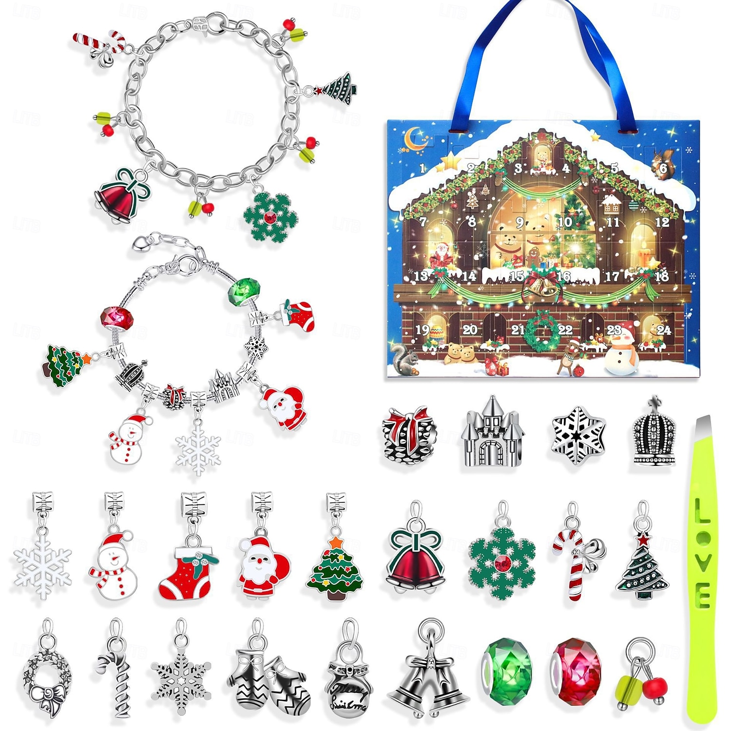 Brățări calendar de Advent de Crăciun 2025 pentru fete, kit de confecționare bijuterii DIY de 24 de zile cu 22 de mărgele cu pandantive și 2 brățări reglabile, cadou de numărătoare inversă de Crăciun 2025 - $18.49 –P10