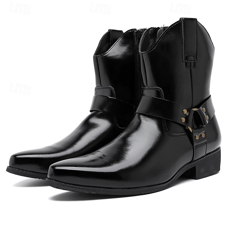 Bottines en cuir marron pour hommes avec fermeture éclair latérale et sangle à boucle, bottes habillées élégantes pour les affaires, les soirées et les occasions formelles de 2025 ? $54.99 –P7