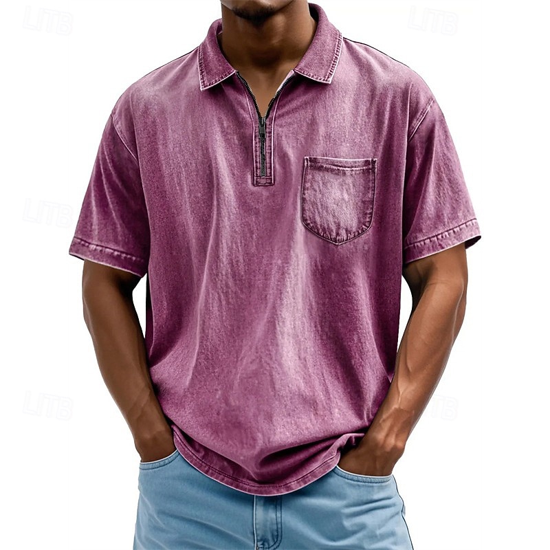 Per uomo Polo Polo con zip a un quarto Abbigliamento quotidiano Data Zip a un quarto Manica Corta Moda Essenziale Semplice Cerniera Tasca Estate Vestibilità regolare Nero Rosa Blu reale Blu Viola del 2025 a $22.99 –P8