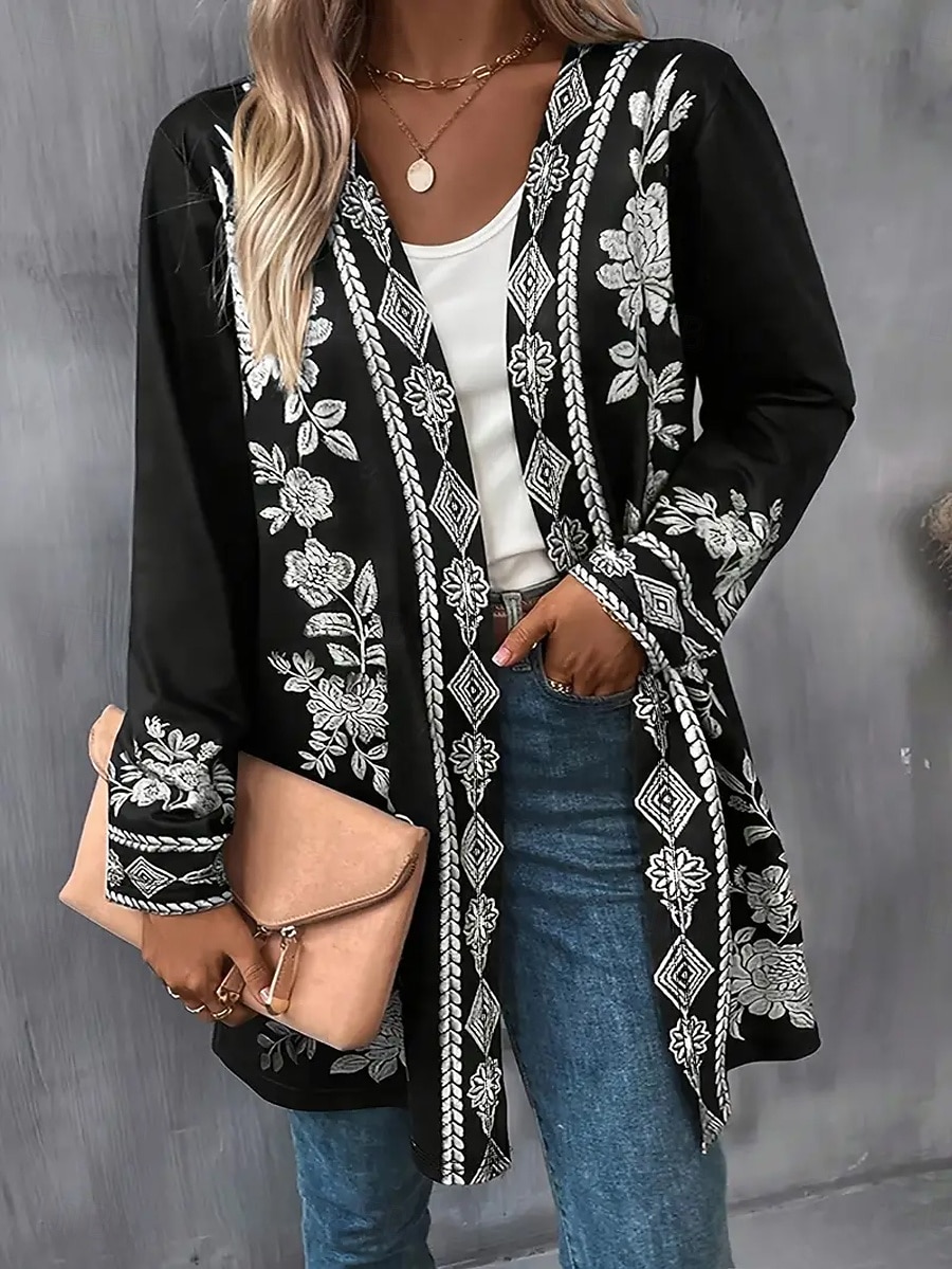 Femmes Manteau d'Hiver Trench Léger Confortable Imprimé Front ouvert ancien Mode Occasionnel Fleuri Vacances Occasionnel Long Sans Col Coupe régulière manche longue Vêtements d'extérieur Blanche de 2025 ? $19.99 –P3