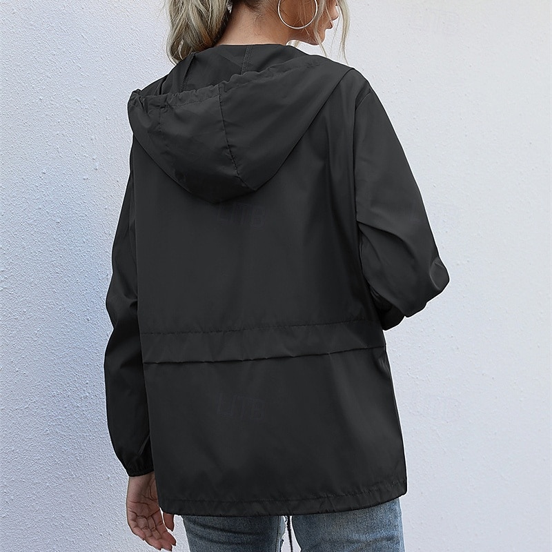 Mulheres Jaqueta casual Jaquetas de chuva impermeáveis Capas de chuva Prova-de-Água A Prova de Vento Zíper Bolsos Moda Ao ar livre Tecido Para Noite Final de semana Zíper Padrão Com Capuz Normal de 2025 por $25.99 –P7