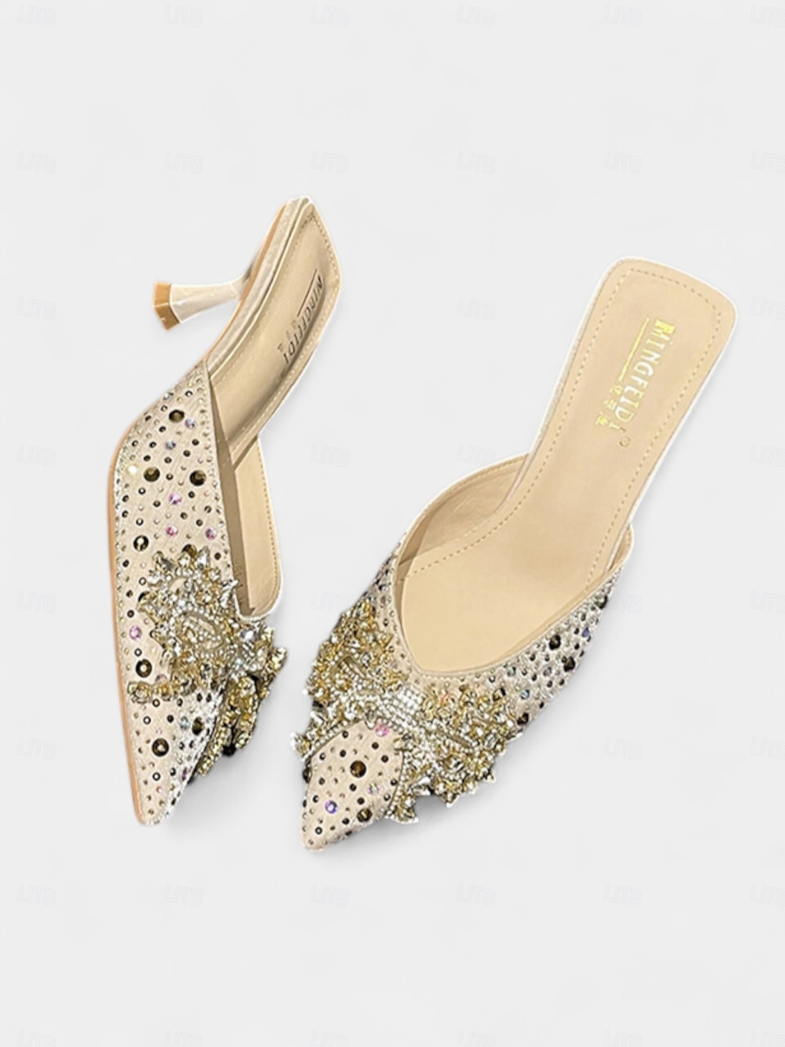 Women's Rhinestone Pointed Toe Mules - Glitter Slip-On Kitten Heels with Pearl Bow for Cocktail Parties & Evening Events 2025 - $42.99 –P8