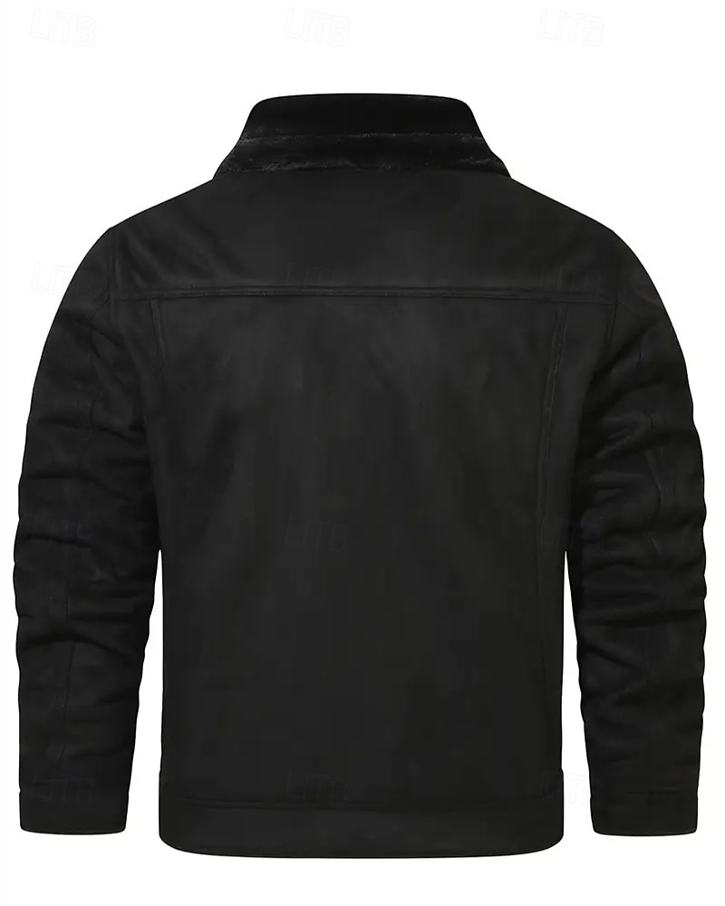 Herren Winterjacke Fleecejacke Freizeitjacke Urlaub Täglich Thermowarm Tasche Fleece Herbst Winter Einfach Mode Streetwear Revers Regulär Schwarz Khaki Jacken 2025 - $62.99 –P9