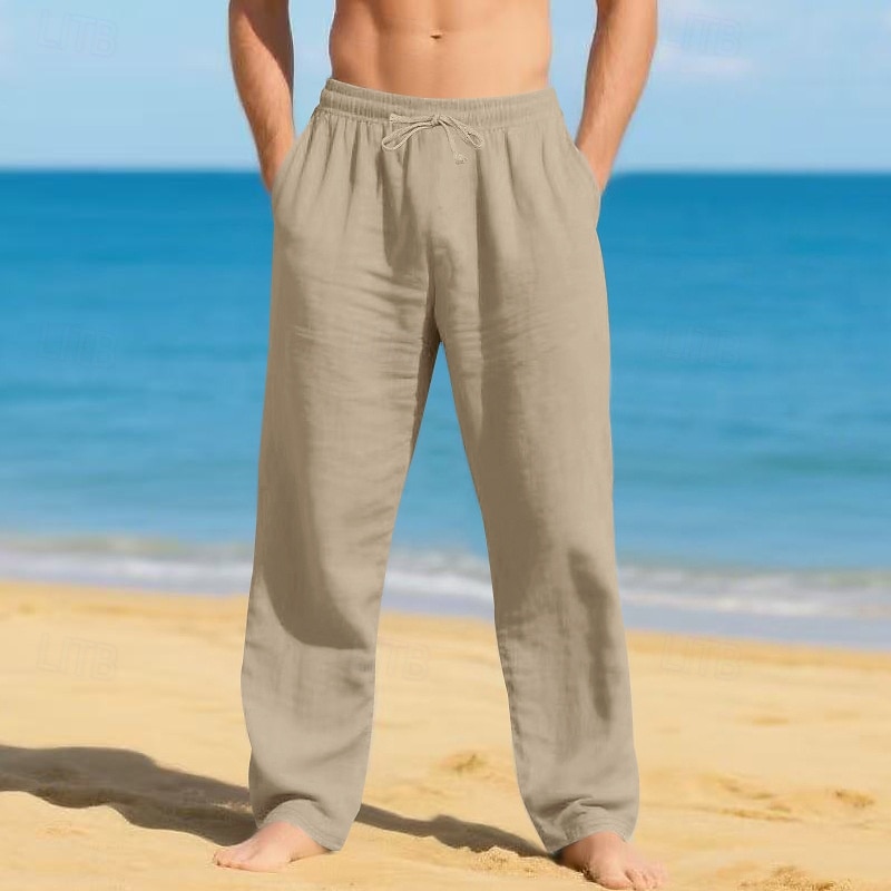 Men's Linen Pants Trousers Summer Pants Beach Pants Drawstring Elastic Waist Straight Leg Plain Comfort Breathable Full Length Casual Daily Beach Vacation Fashion White Sky Blue 2026 - $22.99 –P13