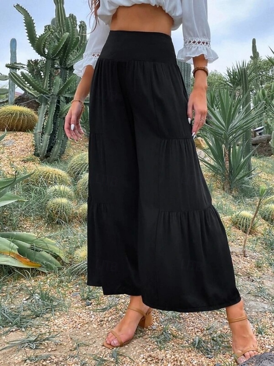 Mulheres Calças de linho de algodão Perna larga chinês Básico Casual Comprimento total Cintura Alta Tecido Cintura elástica Confortável Macio Com Stretch Ao ar livre Rua Preto Branco Azul Roxo Claro de 2025 por $22.99 –P10