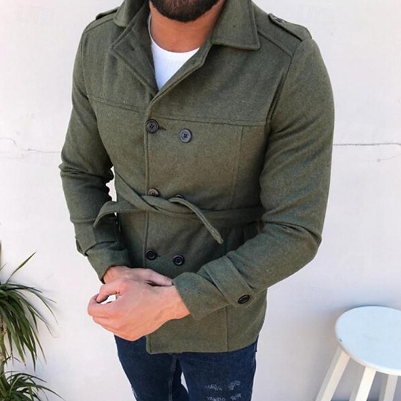 Pánské Peacoat Trenčkot Dovolená Denní Podzim Zima Polyester Zahřívací Svrchní oděvy Oblečení Módní Klasické Bez vzoru Kapsy Klopa Dvouřadé 2025 - $36.99 –P5