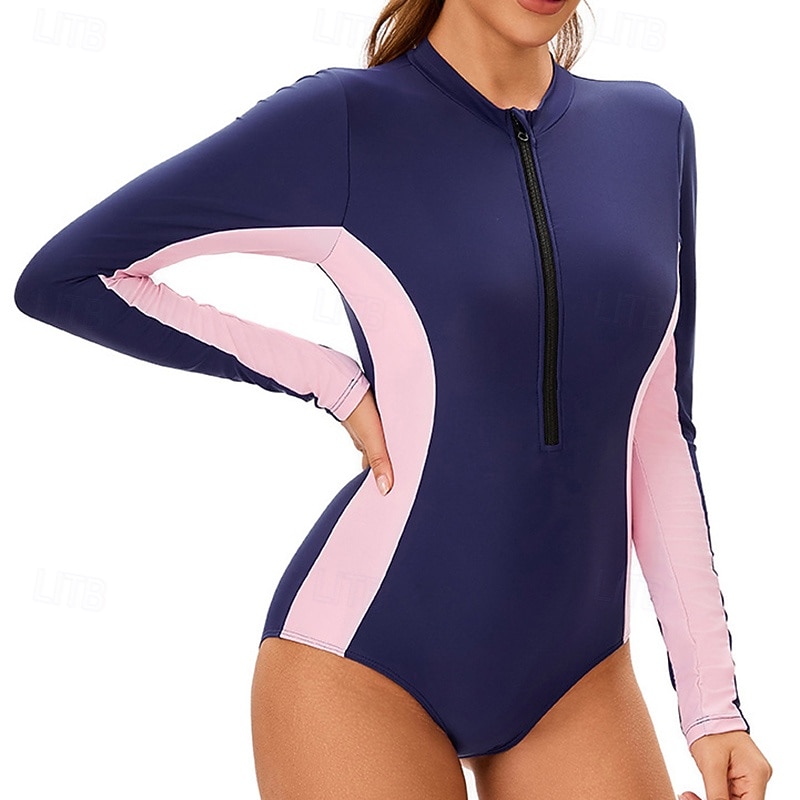 Dame Badedrakt Rash-guard UV Solbeskyttelse UPF50+ Langermet Badetøy Ta igjen glidelåsen Svømming Surfing Lapper Sommer Vår Høst 2025 - $25.99 –P4