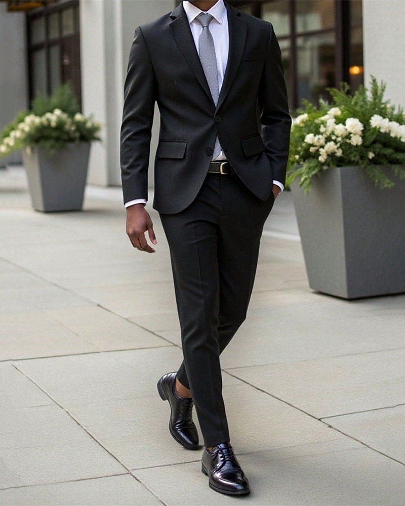 Hombre chaqueta Conjunto Negocio Fiesta de Cóctel Fiesta de Boda 2 Piezas Moda Casual Primavera Otoño Poliéster Plano Bolsillo Botones Cómodo Botonadura Simple Chaqueta de sport Negro 2026 - $60.99 –P4