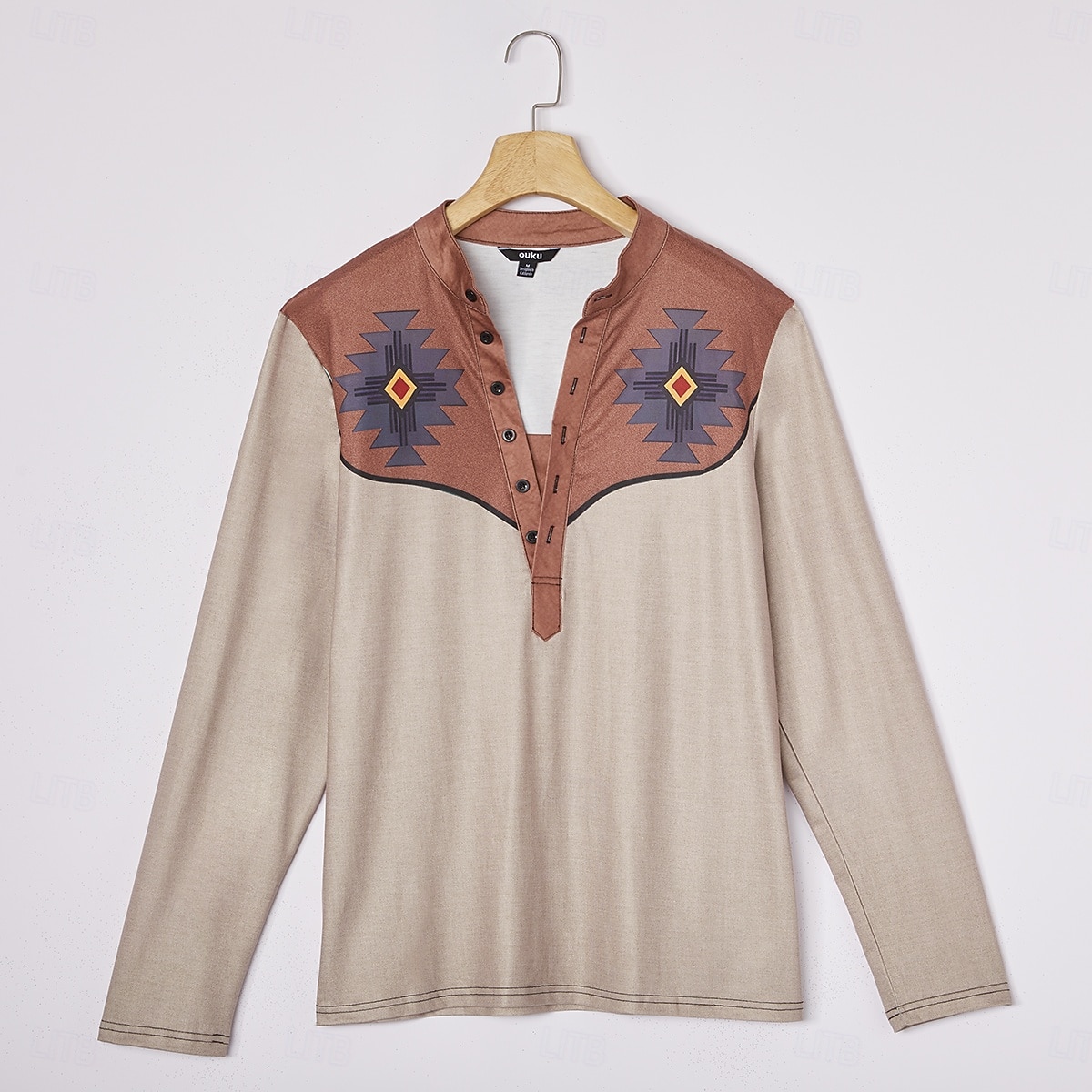 Hombre azteca Cowboy Camiseta Henley Shirt Manga Larga Impresión 3D Design Retro Antiguo estilo occidental Calle Casual Diario Verano Primavera Otoño Negro Marrón Verde Trébol Gris Henley Camiseta 2026 - $23.99 –P6