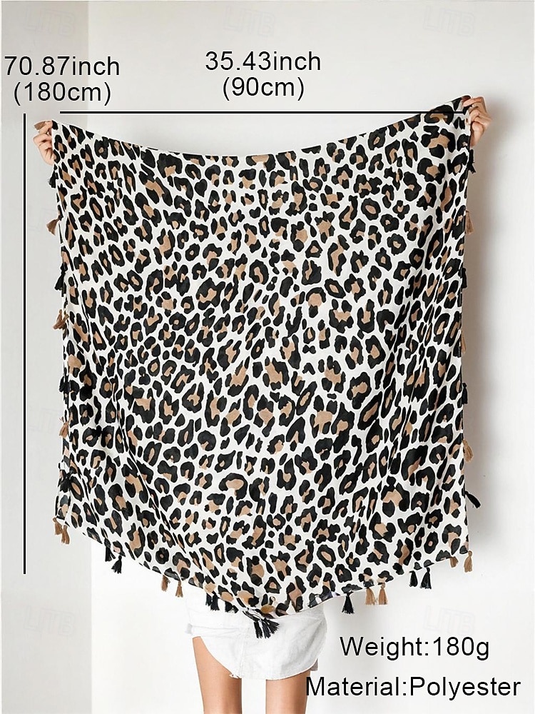 2026年 レディースのヒョウ柄タッセルスカーフ - 柔らかく軽量でフリンジ付きのオーバーサイズのラップ/ショール。秋冬、カジュアルな服装、オフィス、旅行、ギフトに最適なシックなボヘミアンスタイル。  コレクション – $14.99 –P9