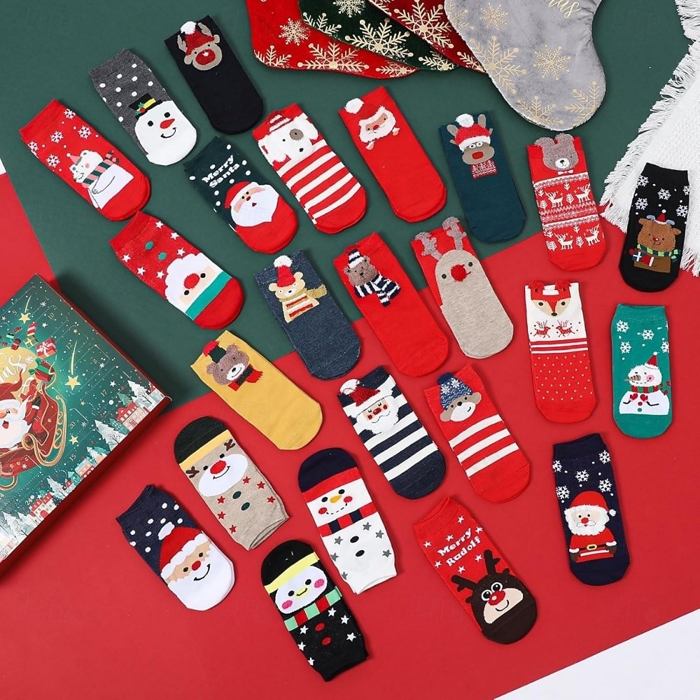 Christmas Socks Advent Calendar 2025 Women Adult Kids Xmas Gift Sock Advent Calendar Girls Boys 12 Pairs Christmas Socks 2025 - $28.99 –P5